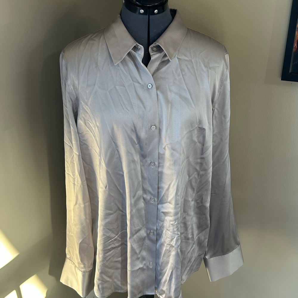 ANTONIO MELANI Silver Silk Shirt XL